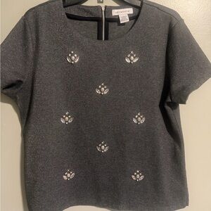 Liz Claiborne Gray/silver shimmer short sleeve Embellished Crystals size L